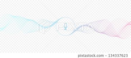 Voice assistant concept. Vector sound wave. Voice and sound recognition equalizer wave flow background. Personal assistant and voice recognition concept gradient vector illustration. 134337623