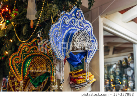 Traditional Christmas souvenir nutcrackers sold on Christmas market Traditional Christmas souvenir nutcrackers sold on Christmas market 134337998
