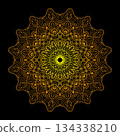 Detailed golden mandala on black background for business cards, banners, templates. 134338210