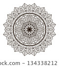 Detailed mandala on white background for coloring books henna, mehndi, tattoo, decoration. 134338212