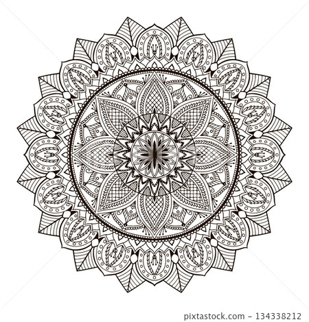 Detailed mandala on white background for coloring books henna, mehndi, tattoo, decoration. Detailed mandala on white background for coloring books henna, mehndi, tattoo, decoration. 134338212