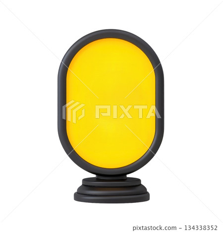 A sleek, oval-shaped lamp with a vibrant yellow light and a sturdy black base. A sleek, oval-shaped lamp with a vibrant yellow light and a sturdy black base. 134338352