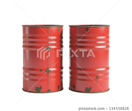 A pair of steel fuel barrels on a white background 134338826