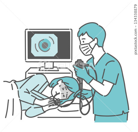 Illustration of a woman feeling pain during a gastroscopy examination through her nose (nasal endoscopy) Illustration of a woman feeling pain during a gastroscopy examination through her nose (nasal endoscopy) 134338879