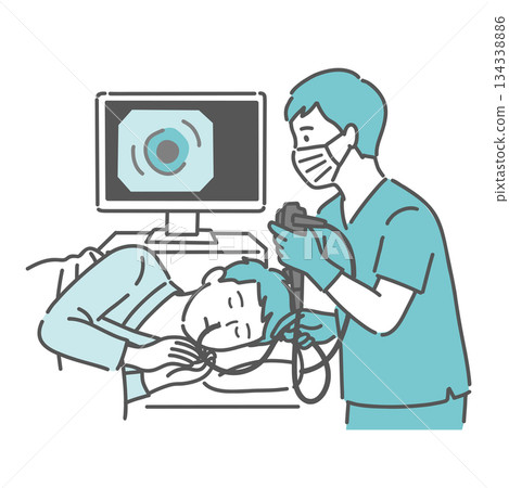 一位年輕男子平靜地接受經鼻胃鏡檢查(鼻內視鏡檢查)。 一位年輕男子平靜地接受經鼻胃鏡檢查(鼻內視鏡檢查)。 134338886