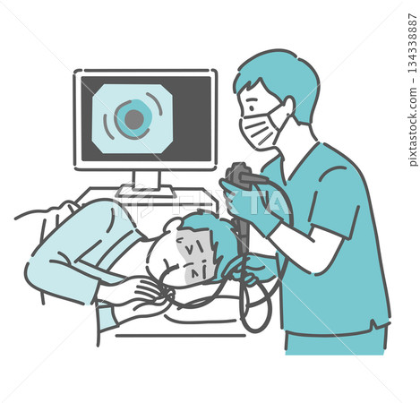 A young man experiencing pain during a gastroscopy examination through his nose (nasal endoscopy) A young man experiencing pain during a gastroscopy examination through his nose (nasal endoscopy) 134338887