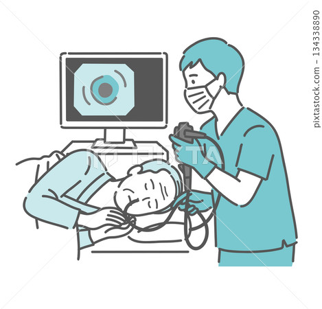 An elderly man calmly undergoing a gastroscopy through his nose (nasal endoscopy) 134338890