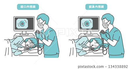 圖示比較口腔內視鏡檢查和鼻內視鏡檢查（疼痛和舒適度的差異） 134338892
