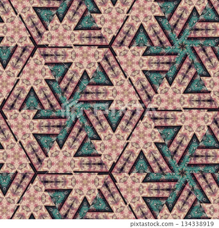 Embroidery Print Design with Traditional Sashiko and Kogin Stitching and Asanoha Motifs . Elegant Japanese Textile Pattern for Fabric, Surface & Print Design 134338919