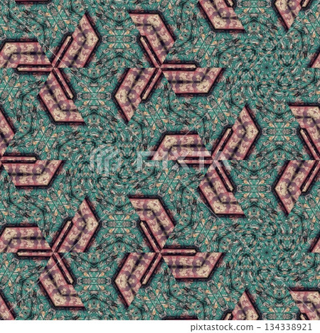 Embroidery Print Design with Traditional Sashiko and Kogin Stitching and Asanoha Motifs . Elegant Japanese Textile Pattern for Fabric, Surface & Print Design 134338921