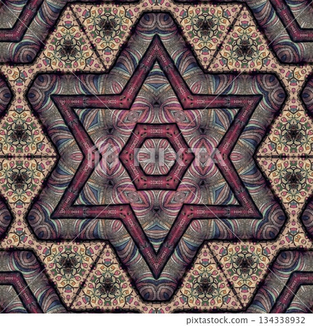 Embroidery Print Design with Traditional Sashiko and Kogin Stitching and Asanoha Motifs . Elegant Japanese Textile Pattern for Fabric, Surface & Print Design 134338932