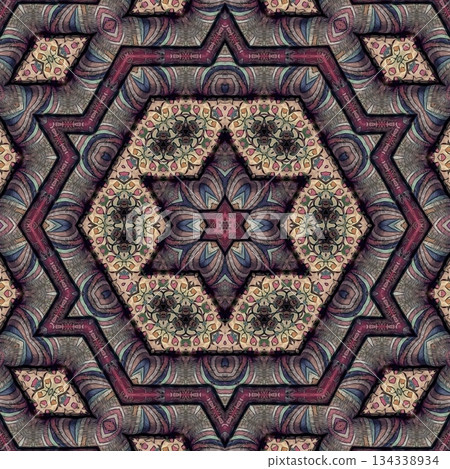 Embroidery Print Design with Traditional Sashiko and Kogin Stitching and Asanoha Motifs . Elegant Japanese Textile Pattern for Fabric, Surface & Print Design 134338934