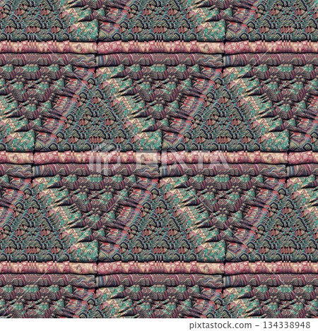 Embroidery Print Design with Traditional Sashiko and Kogin Stitching and Asanoha Motifs . Elegant Japanese Textile Pattern for Fabric, Surface & Print Design 134338948
