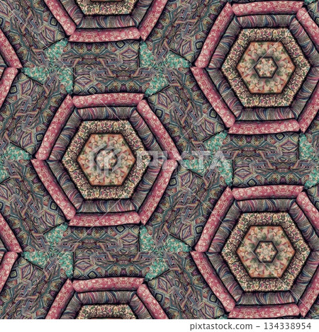 Embroidery Print Design with Traditional Sashiko and Kogin Stitching and Asanoha Motifs . Elegant Japanese Textile Pattern for Fabric, Surface & Print Design 134338954