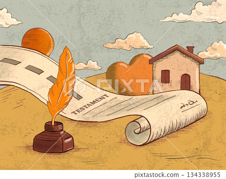 Last will and testament with quill pen 134338955
