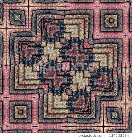 Embroidery Print Design with Traditional Sashiko and Kogin Stitching and Asanoha Motifs . Elegant Japanese Textile Pattern for Fabric, Surface & Print Design 134338984