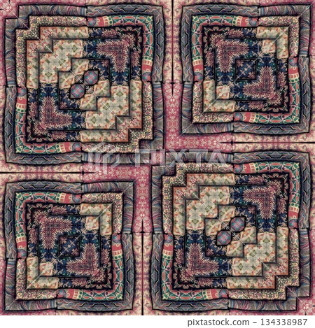 Embroidery Print Design with Traditional Sashiko and Kogin Stitching and Asanoha Motifs . Elegant Japanese Textile Pattern for Fabric, Surface & Print Design 134338987