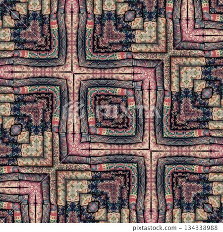 Embroidery Print Design with Traditional Sashiko and Kogin Stitching and Asanoha Motifs . Elegant Japanese Textile Pattern for Fabric, Surface & Print Design 134338988