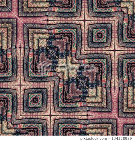 Embroidery Print Design with Traditional Sashiko and Kogin Stitching and Asanoha Motifs . Elegant Japanese Textile Pattern for Fabric, Surface & Print Design 134338989