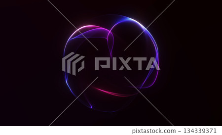 Futuristic glowing neon plasma sphere with flowing energy surface on dark background. Abstract sci fi illustration for technology concepts, artificial intelligence visuals and modern digital design. 134339371
