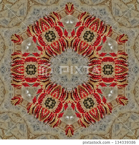 Mixed Embroidery Print Design Featuring Traditional Japanese Motifs. Elegant Textile Pattern for Fabric, Surface and Print Design 134339386