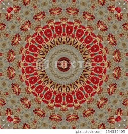 Mixed Embroidery Print Design Featuring Traditional Japanese Motifs. Elegant Textile Pattern for Fabric, Surface and Print Design 134339405