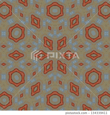 Mixed Embroidery Print Design Featuring Traditional Japanese Motifs. Elegant Textile Pattern for Fabric, Surface and Print Design 134339411
