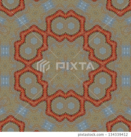 Mixed Embroidery Print Design Featuring Traditional Japanese Motifs. Elegant Textile Pattern for Fabric, Surface and Print Design 134339412