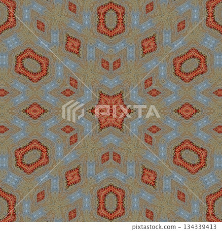 Mixed Embroidery Print Design Featuring Traditional Japanese Motifs. Elegant Textile Pattern for Fabric, Surface and Print Design 134339413
