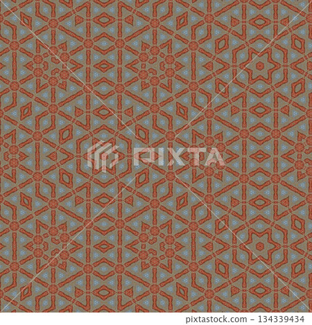 Mixed Embroidery Print Design Featuring Traditional Japanese Motifs. Elegant Textile Pattern for Fabric, Surface and Print Design 134339434