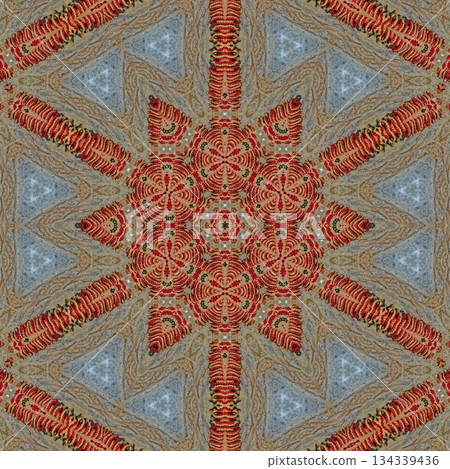 Mixed Embroidery Print Design Featuring Traditional Japanese Motifs. Elegant Textile Pattern for Fabric, Surface and Print Design 134339436