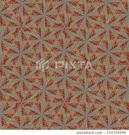 Mixed Embroidery Print Design Featuring Traditional Japanese Motifs. Elegant Textile Pattern for Fabric, Surface and Print Design 134339446