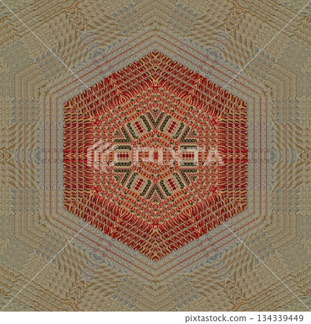 Mixed Embroidery Print Design Featuring Traditional Japanese Motifs. Elegant Textile Pattern for Fabric, Surface and Print Design 134339449