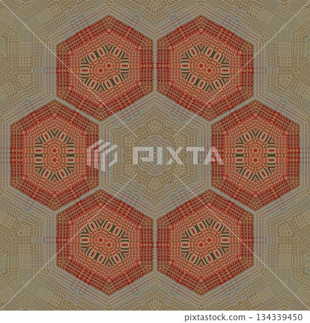Mixed Embroidery Print Design Featuring Traditional Japanese Motifs. Elegant Textile Pattern for Fabric, Surface and Print Design 134339450