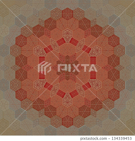 Mixed Embroidery Print Design Featuring Traditional Japanese Motifs. Elegant Textile Pattern for Fabric, Surface and Print Design 134339453