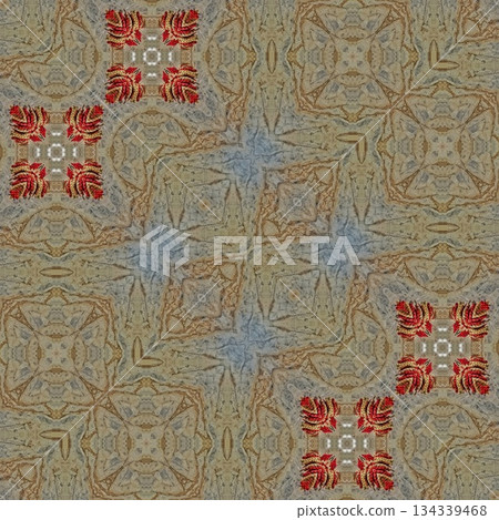 Mixed Embroidery Print Design Featuring Traditional Japanese Motifs. Elegant Textile Pattern for Fabric, Surface and Print Design 134339468