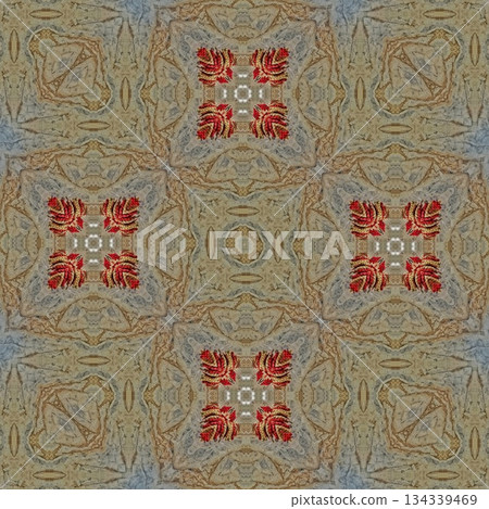 Mixed Embroidery Print Design Featuring Traditional Japanese Motifs. Elegant Textile Pattern for Fabric, Surface and Print Design 134339469