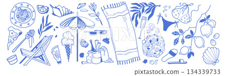 Italian summer beach items and traditional food Italian summer beach items and traditional food 134339733