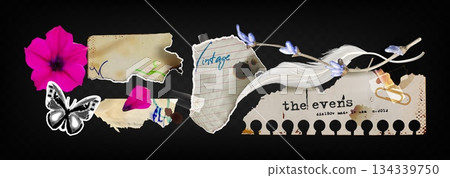 Scrapbook craft set with vintage paper scraps Scrapbook craft set with vintage paper scraps 134339750