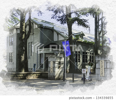 Watercolor style, Matsumoto, Agata Forest Park, Former Matsumoto High School building, Matsumoto City, Nagano Prefecture 134339855