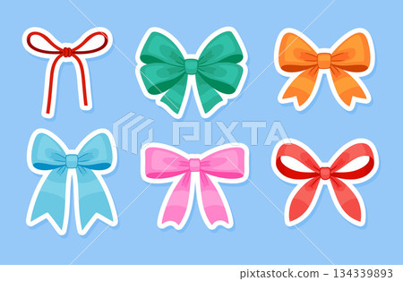 Colorful gift bows sticker set in flat vector style 134339893