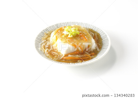 Silken tofu with thick bean paste photographed on a white background 134340283