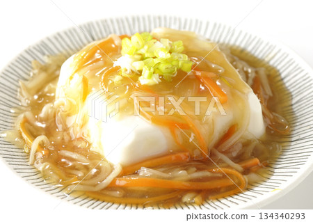 Silken tofu with thick bean paste photographed on a white background 134340293