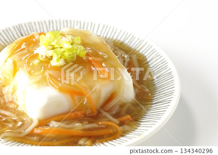 Silken tofu with thick bean paste photographed on a white background 134340296