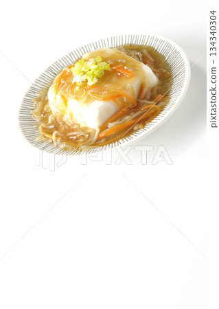 Silken tofu with thick bean paste photographed on a white background 134340304