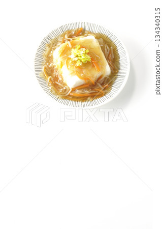 Silken tofu with thick bean paste photographed on a white background 134340315