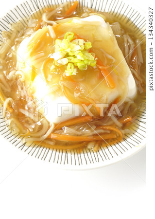 Silken tofu with thick bean paste photographed on a white background 134340327