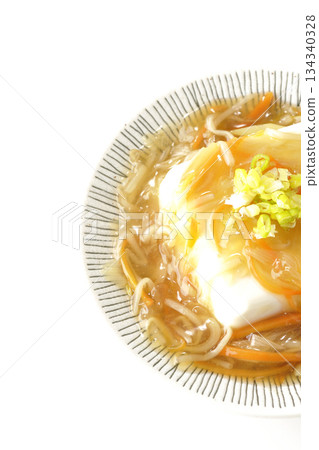 Silken tofu with thick bean paste photographed on a white background 134340328
