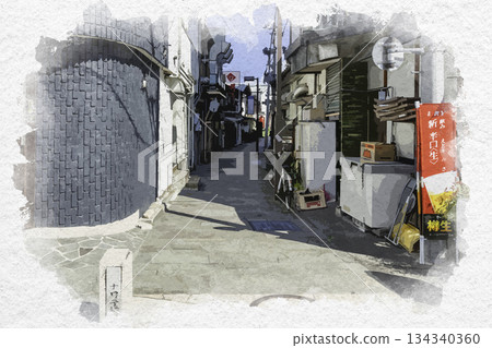 水彩風格，松本市繩手橫丁，長野縣 134340360