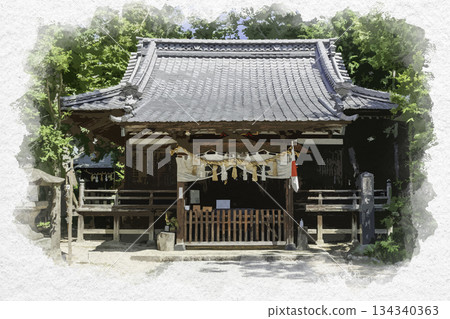 Watercolor painting of Matsumoto Shiogama Shrine, worship hall, Matsumoto City, Nagano Prefecture 134340363